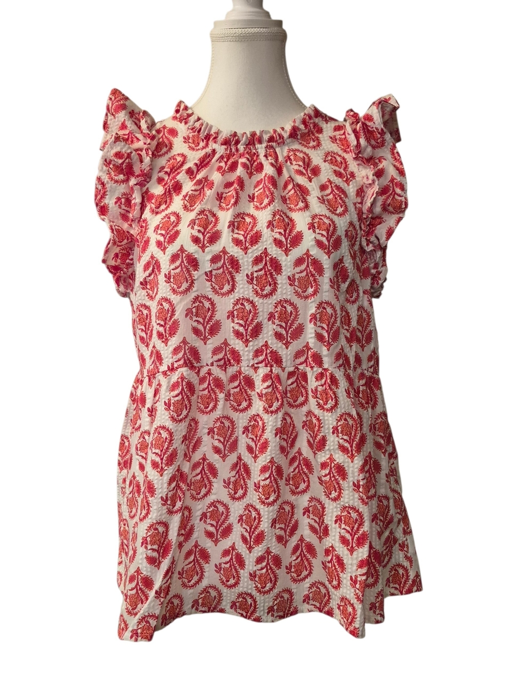 crown & ivy Coral Red Floral Peasant Blouse